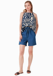 Organic Cotton Denim Shorts with Drawstring Waist Medium wash - Ecomarket.com