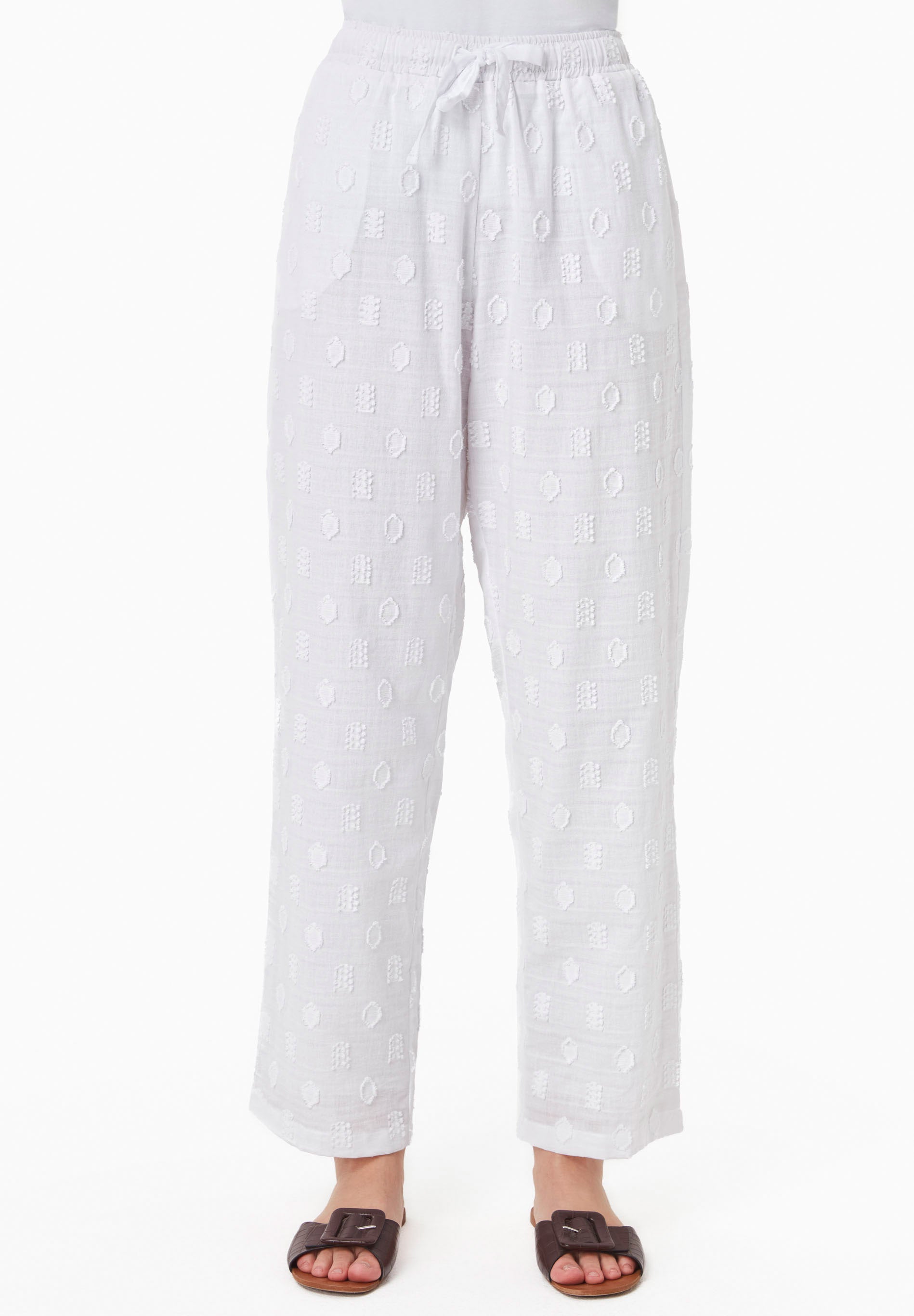 Organic Cotton Jacquard Trousers in white - Ecomarket.com
