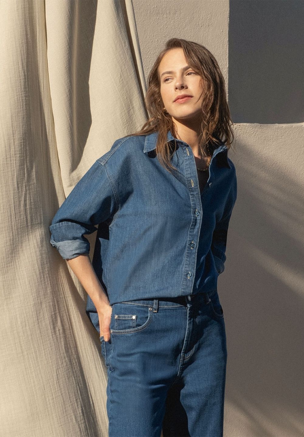 Denim Blouse in Organic Cotton medium wash - Ecomarket.com