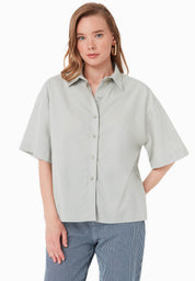 Loose-Fit Blouse in Organic Cotton & Linen in green moss - Ecomarket.com