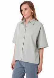 Loose-Fit Blouse in Organic Cotton & Linen in green moss - Ecomarket.com