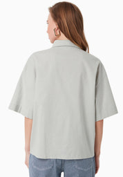 Loose-Fit Blouse in Organic Cotton & Linen in green moss - Ecomarket.com