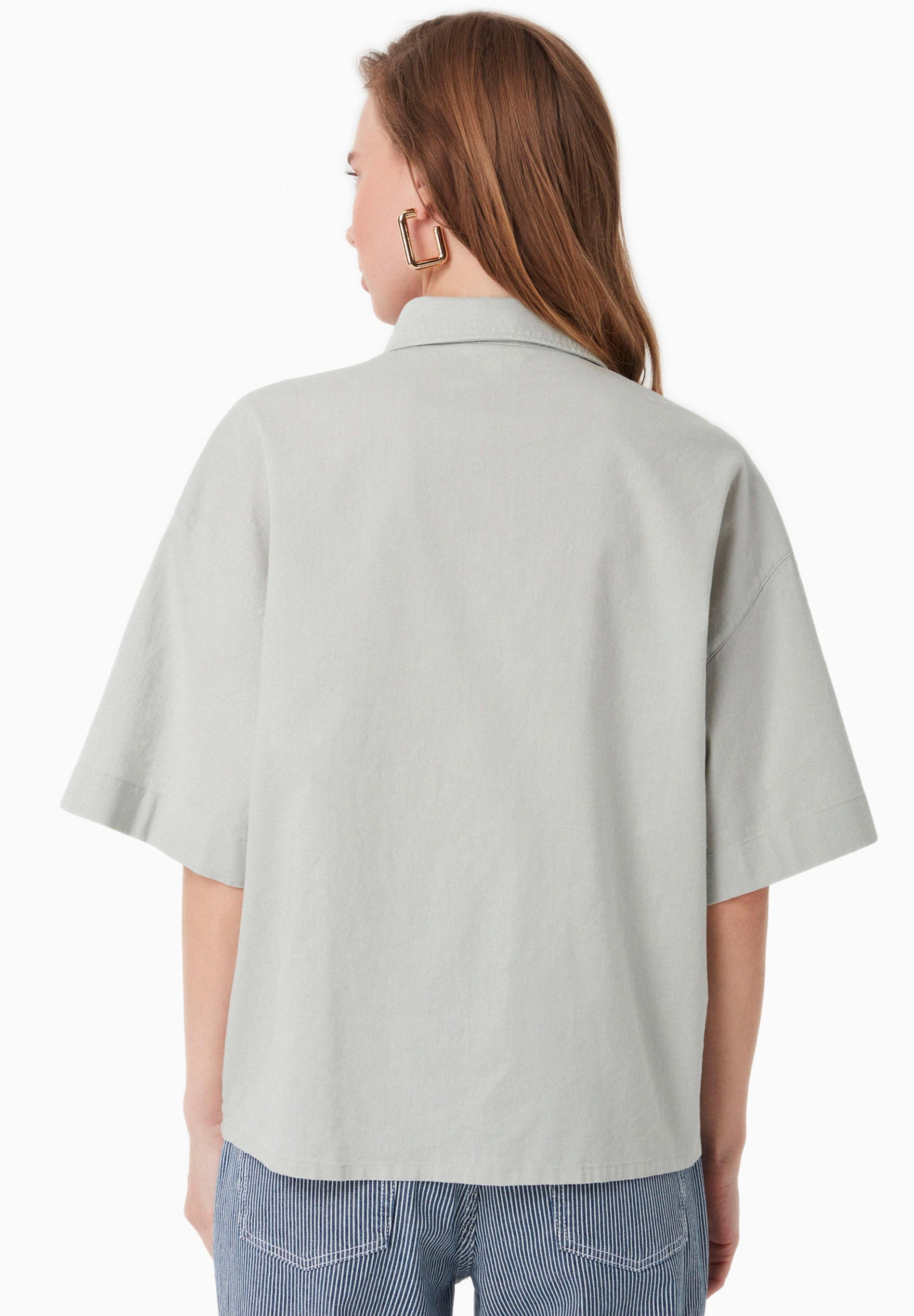 Loose-Fit Blouse in Organic Cotton & Linen in green moss - Ecomarket.com