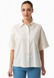 Loose-Fit Blouse in Organic Cotton & Linen in off white - Ecomarket.com