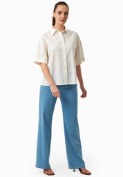 Loose-Fit Blouse in Organic Cotton & Linen in off white - Ecomarket.com