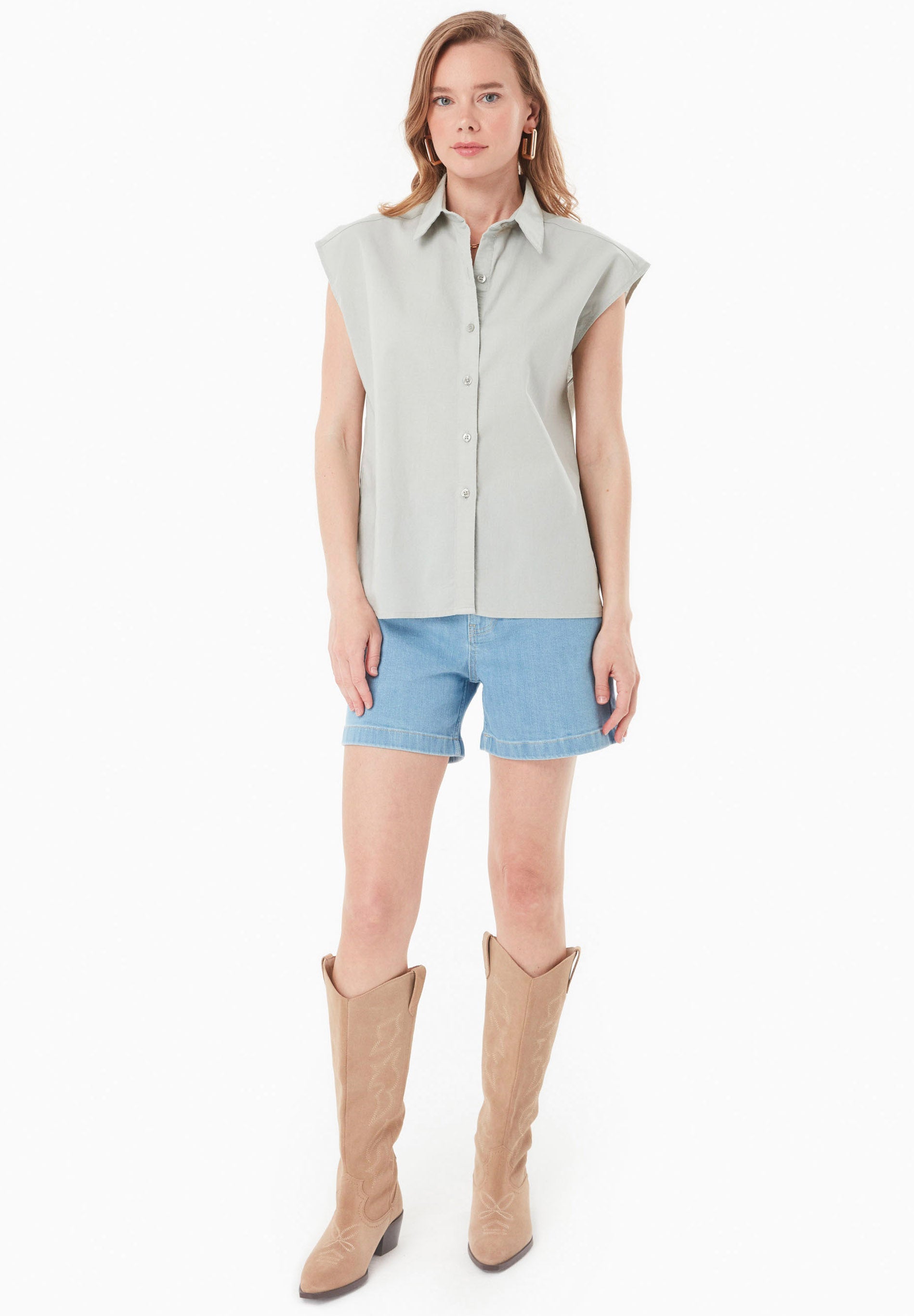 Blouse in Organic Cotton & Linen Blend in green moss - Ecomarket.com
