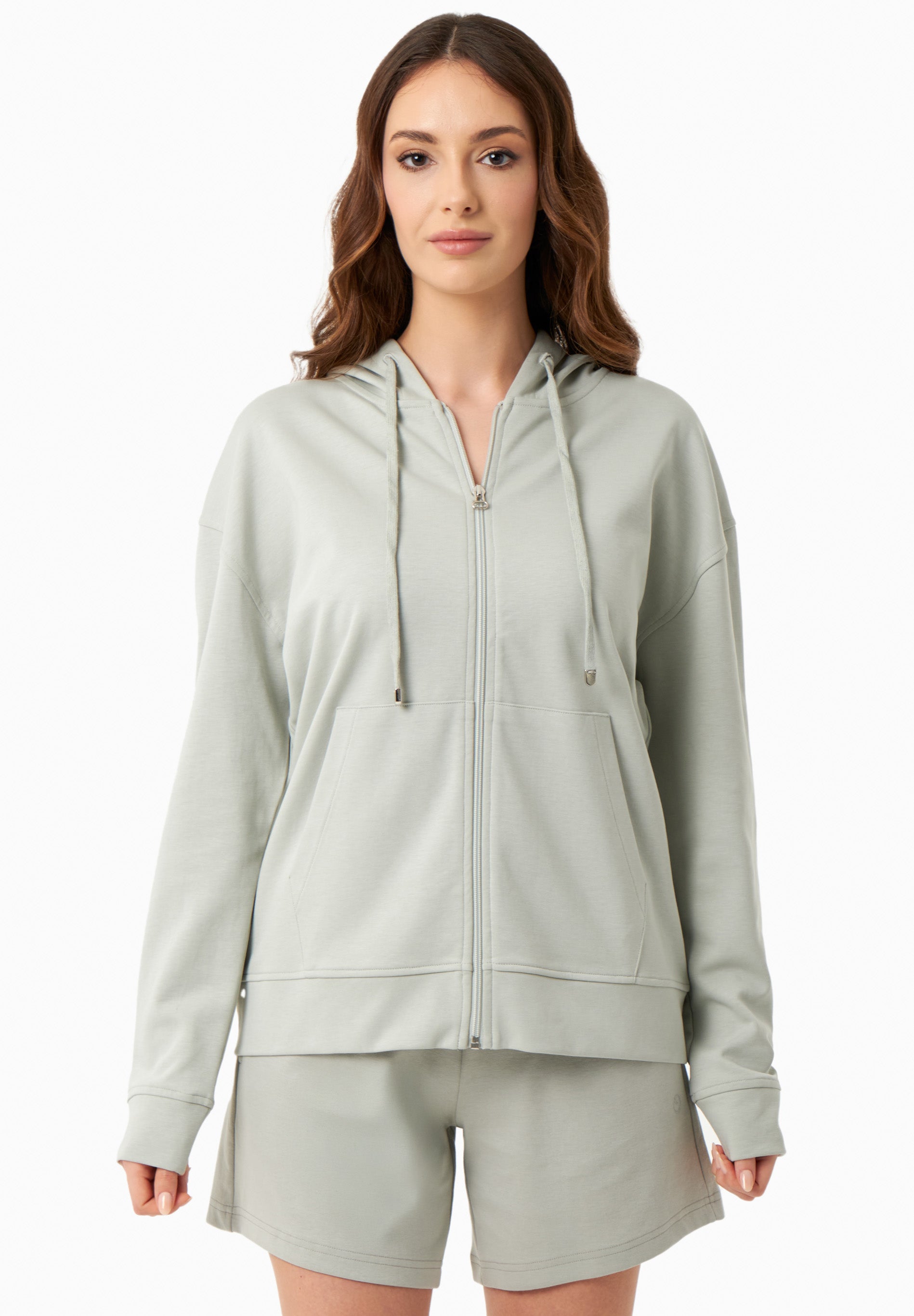 Zip Hoodie in TENCEL™ Modal & Organic Cotton in off moss green - Ecomarket.com