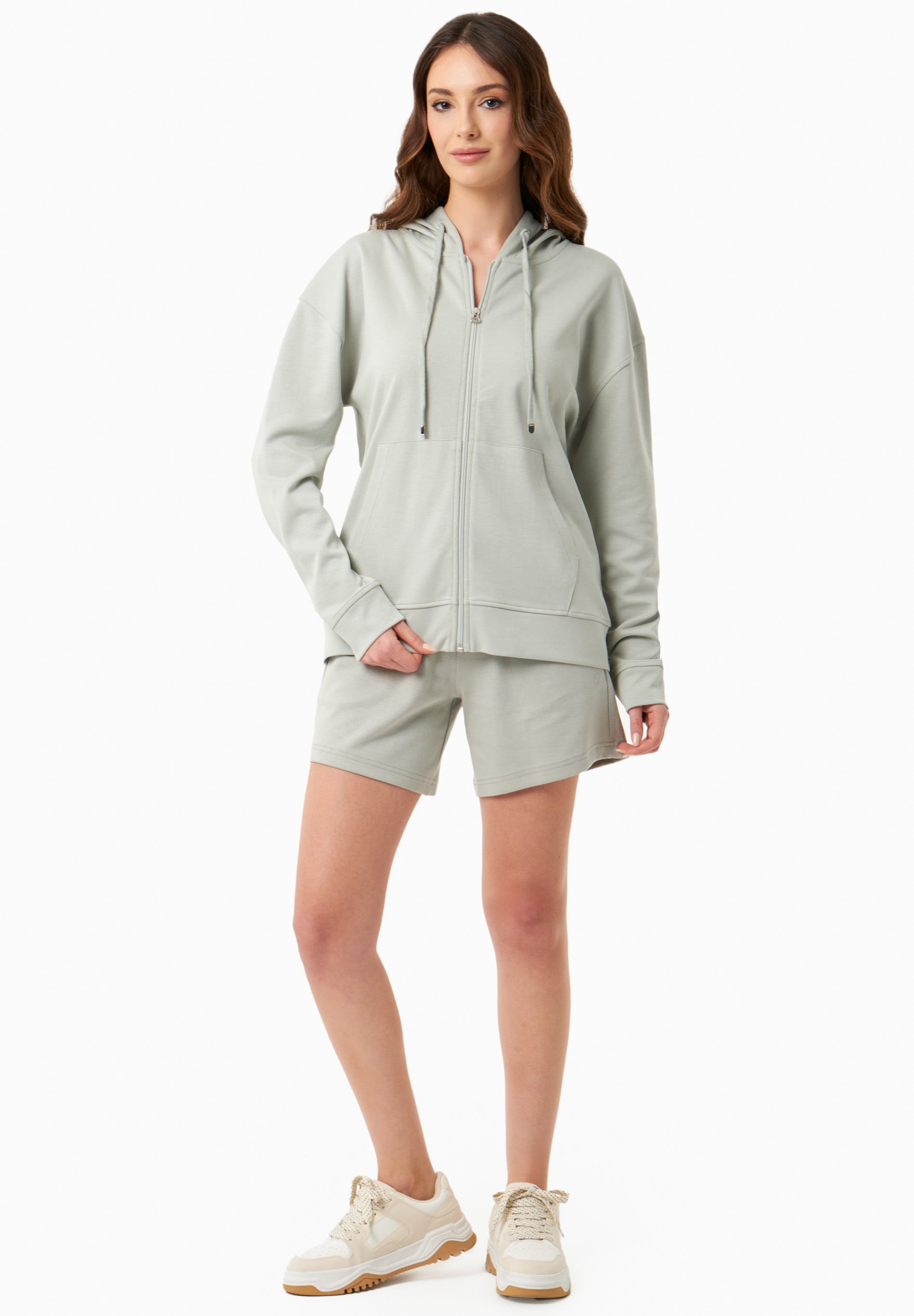 Zip Hoodie in TENCEL™ Modal & Organic Cotton in off moss green - Ecomarket.com
