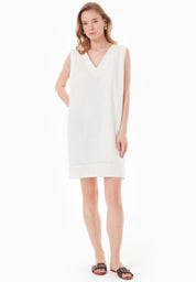 Organic Cotton & Linen Dress with Flowing Skirt off white - Ecomarket.com