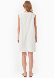 Organic Cotton & Linen Dress with Flowing Skirt off white - Ecomarket.com