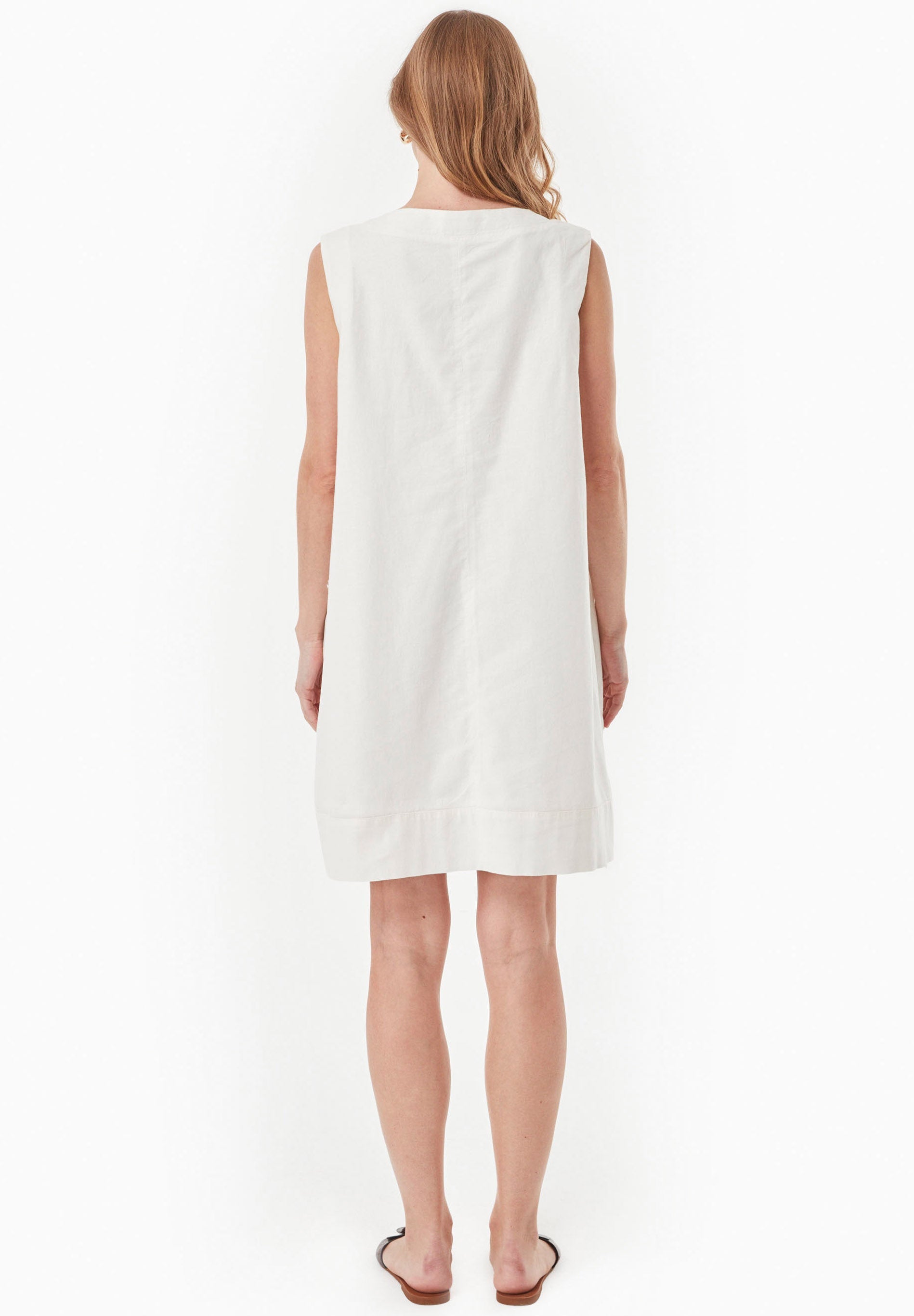 Organic Cotton & Linen Dress with Flowing Skirt off white - Ecomarket.com