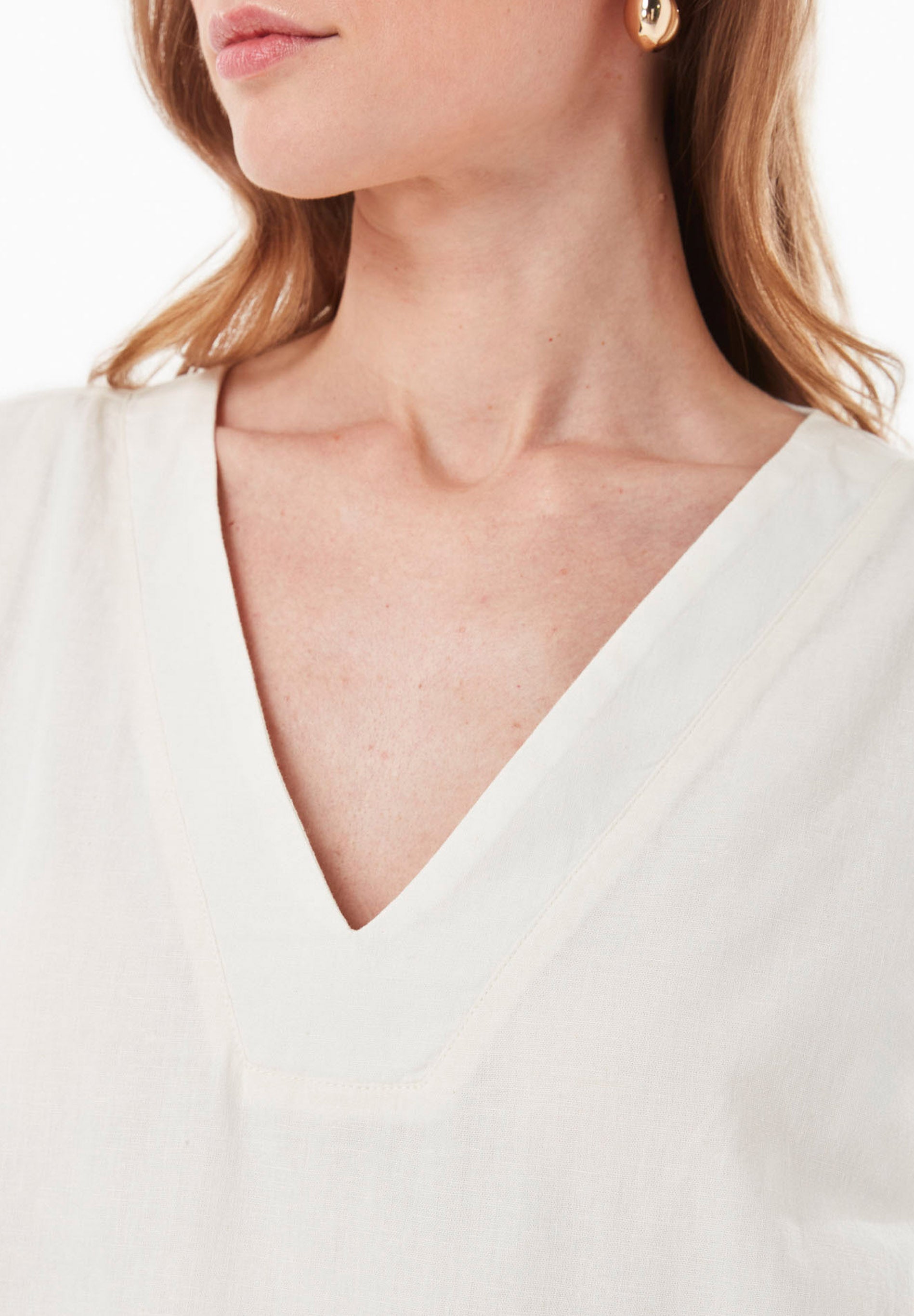 Organic Cotton & Linen Dress with Flowing Skirt off white - Ecomarket.com