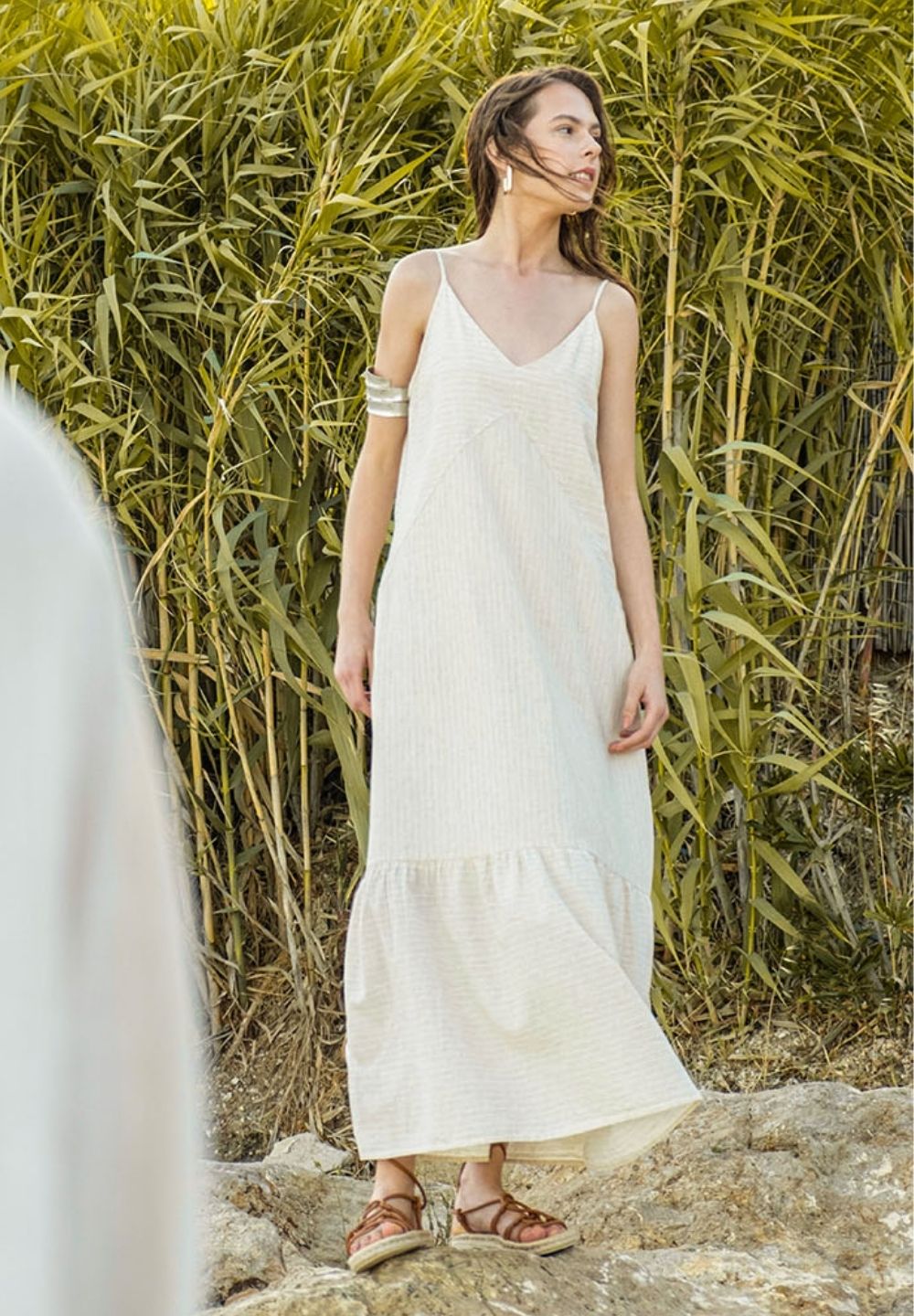 Organic Cotton & Linen Dress with Double V-Neck - Ecomarket.com