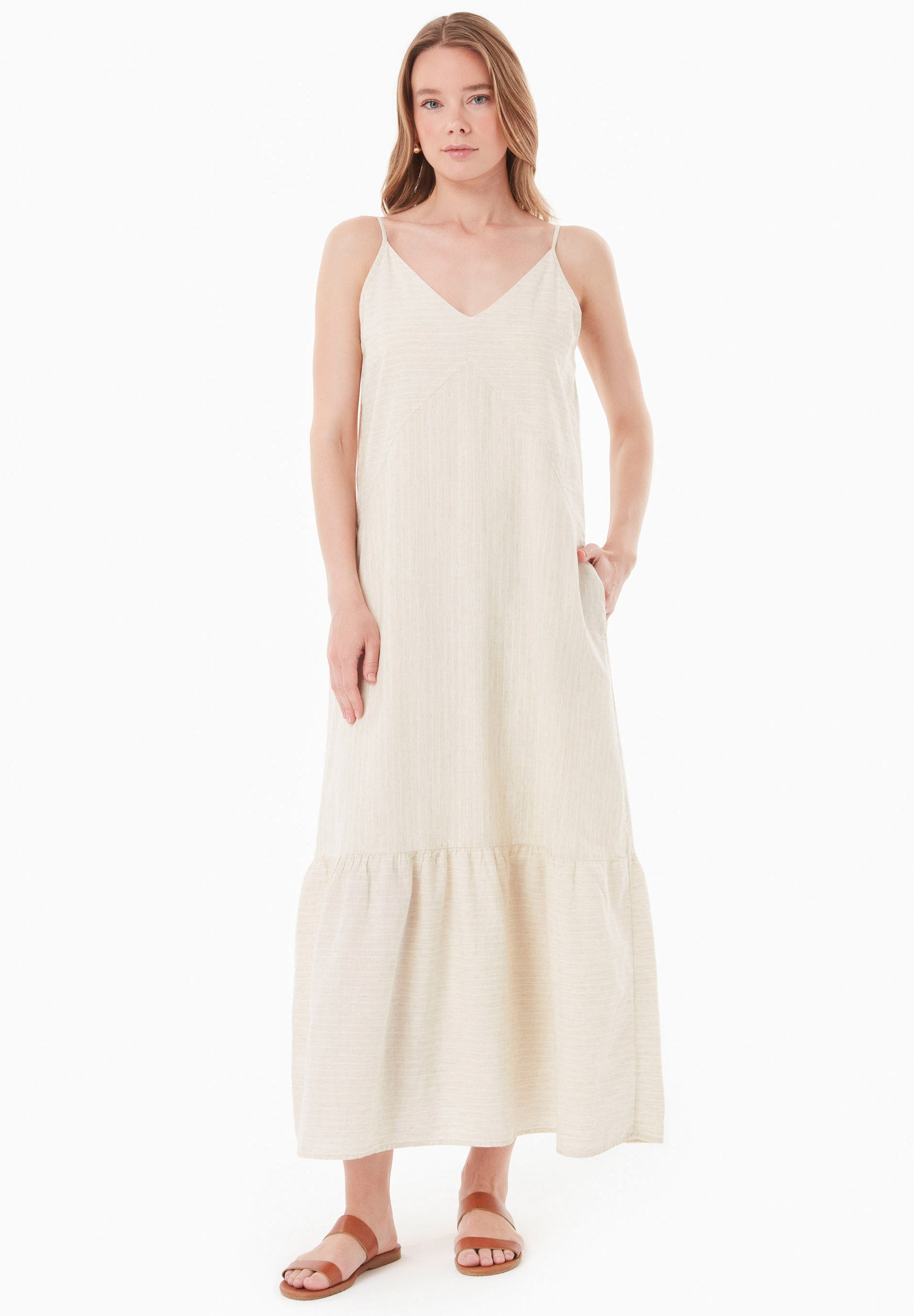 Organic Cotton & Linen Dress with Double V-Neck - Ecomarket.com