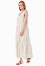 Organic Cotton & Linen Dress with Double V-Neck - Ecomarket.com