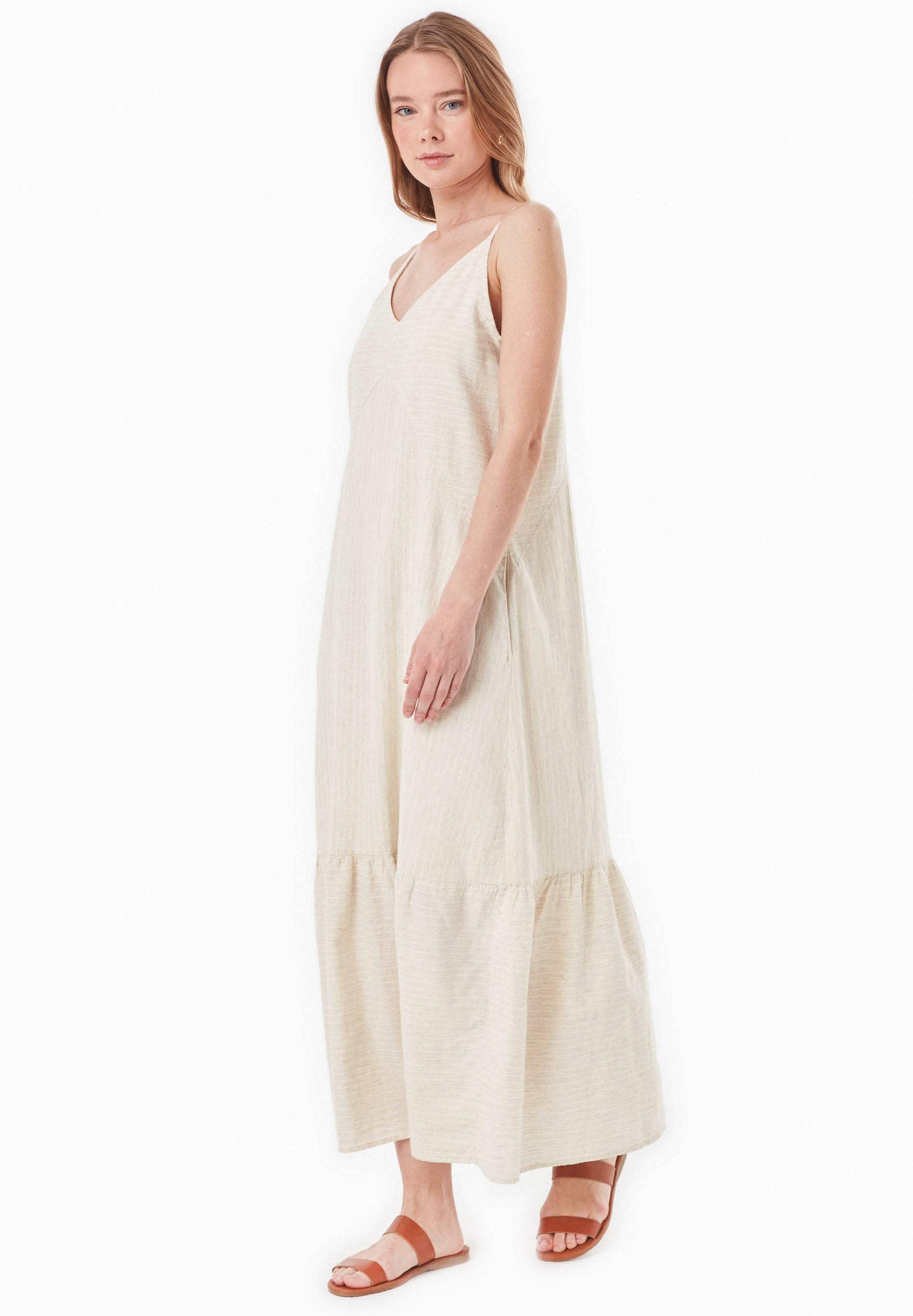 Organic Cotton & Linen Dress with Double V-Neck - Ecomarket.com