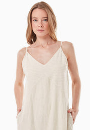 Organic Cotton & Linen Dress with Double V-Neck - Ecomarket.com
