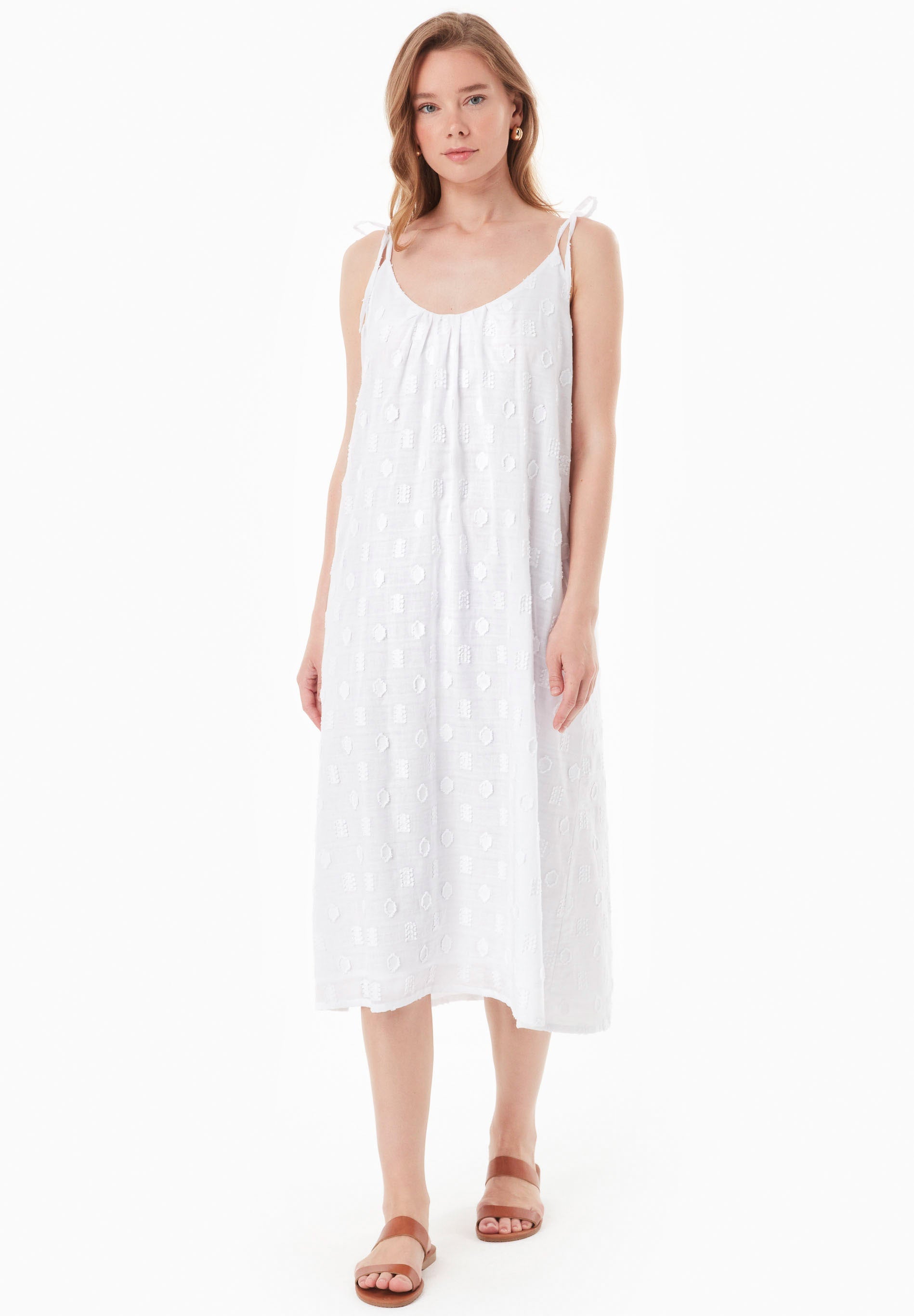 Organic Cotton Jacquard Dress with Adjustable Straps white - Ecomarket.com