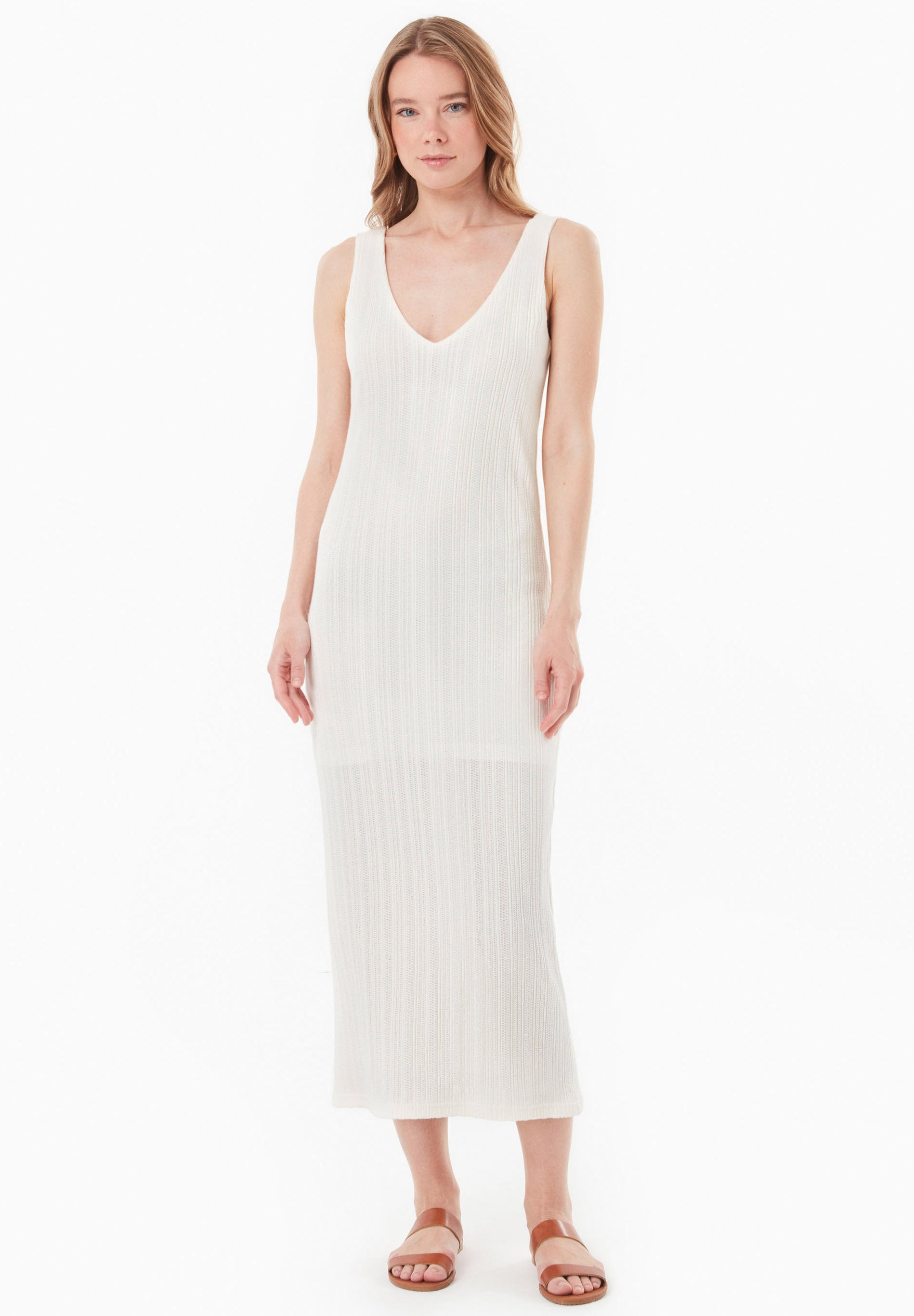 Jacquard Rib Dress in Organic Cotton off white - Ecomarket.com