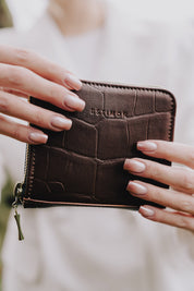 MULTI WALLET corn leather brown crocodile - Ecomarket.com