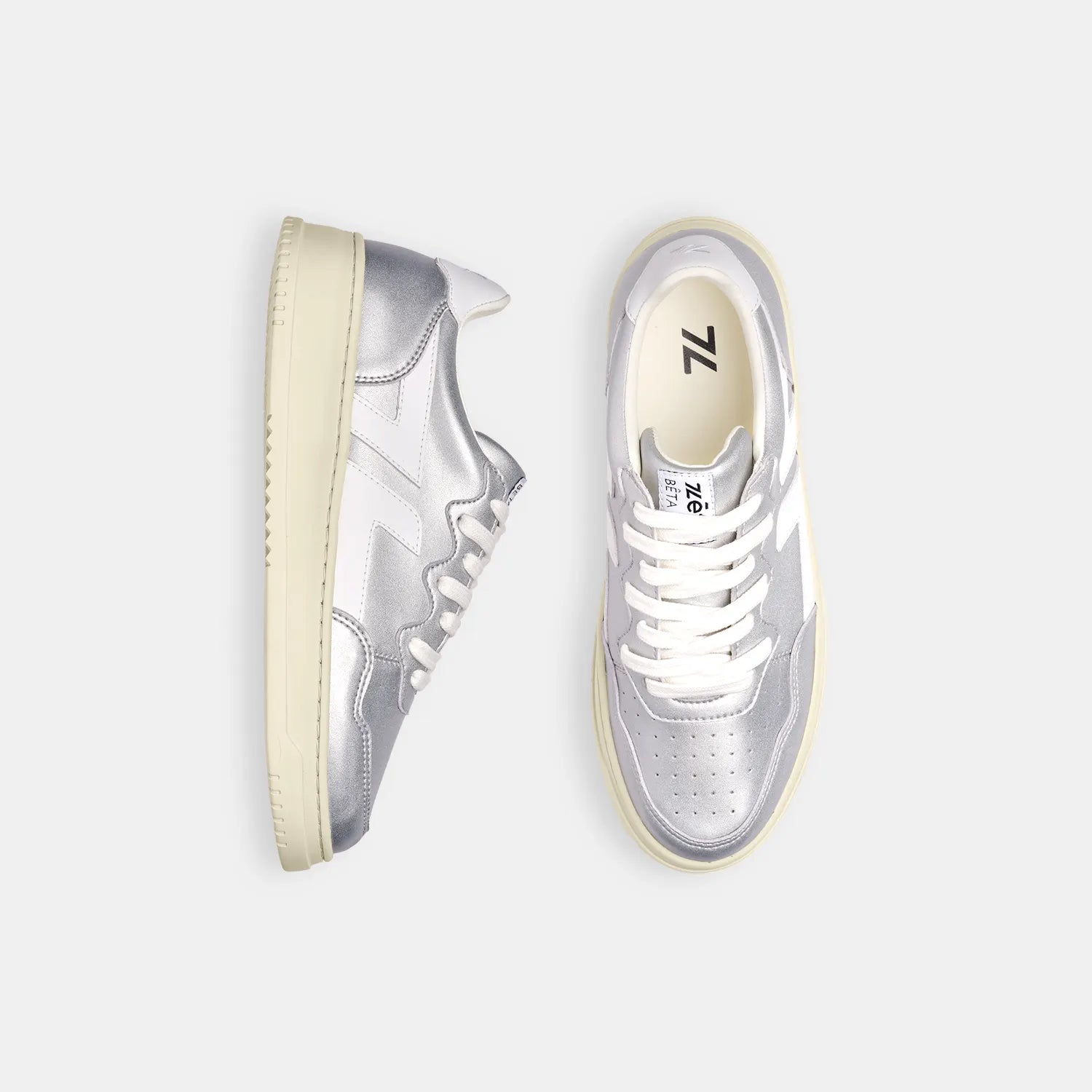 Beta-Series B1 Handmade Vegan Sneakers in Silver - Ecomarket.com