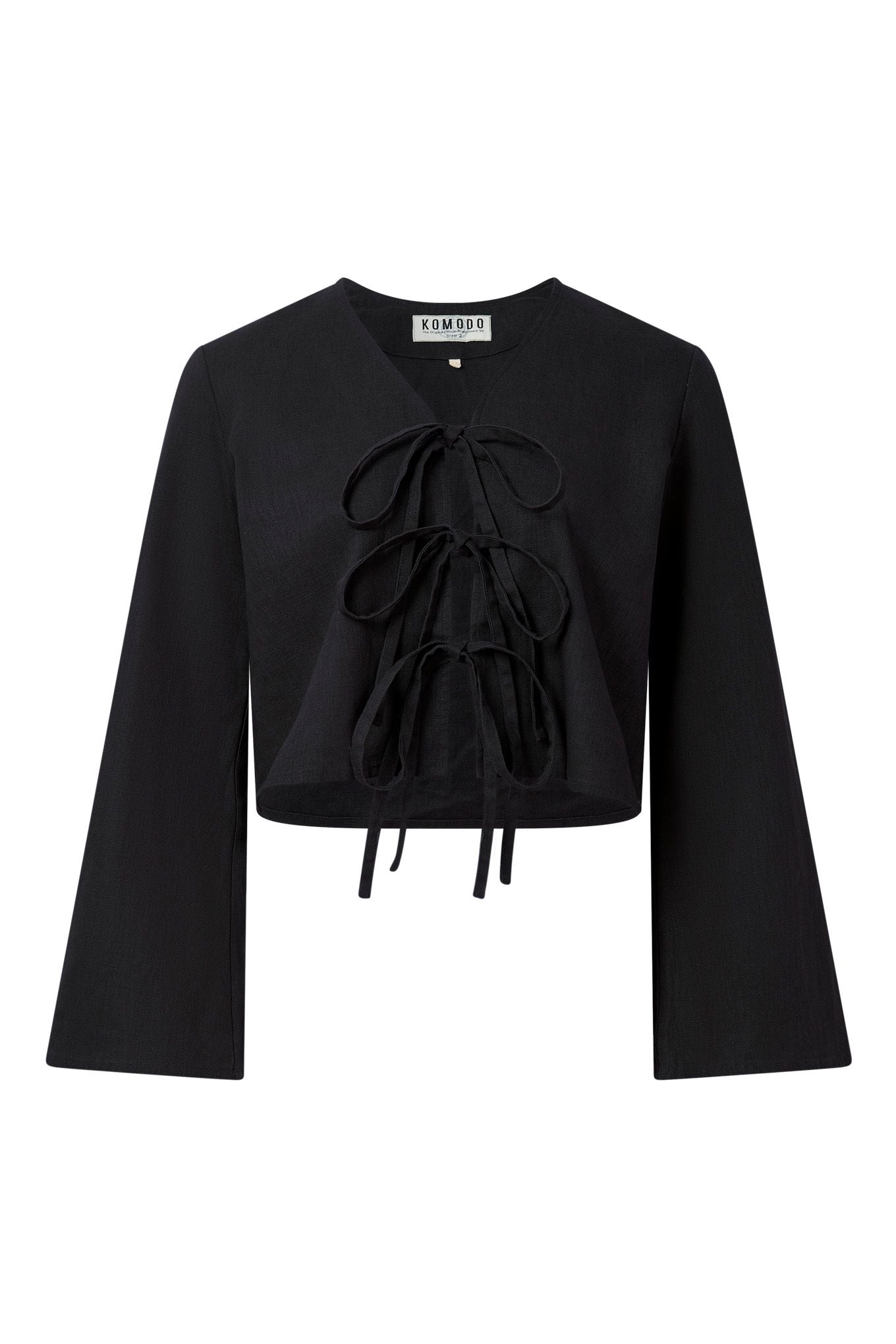 SAVANNAH - Organic Linen Cotton Tie Top - Black - Ecomarket.com