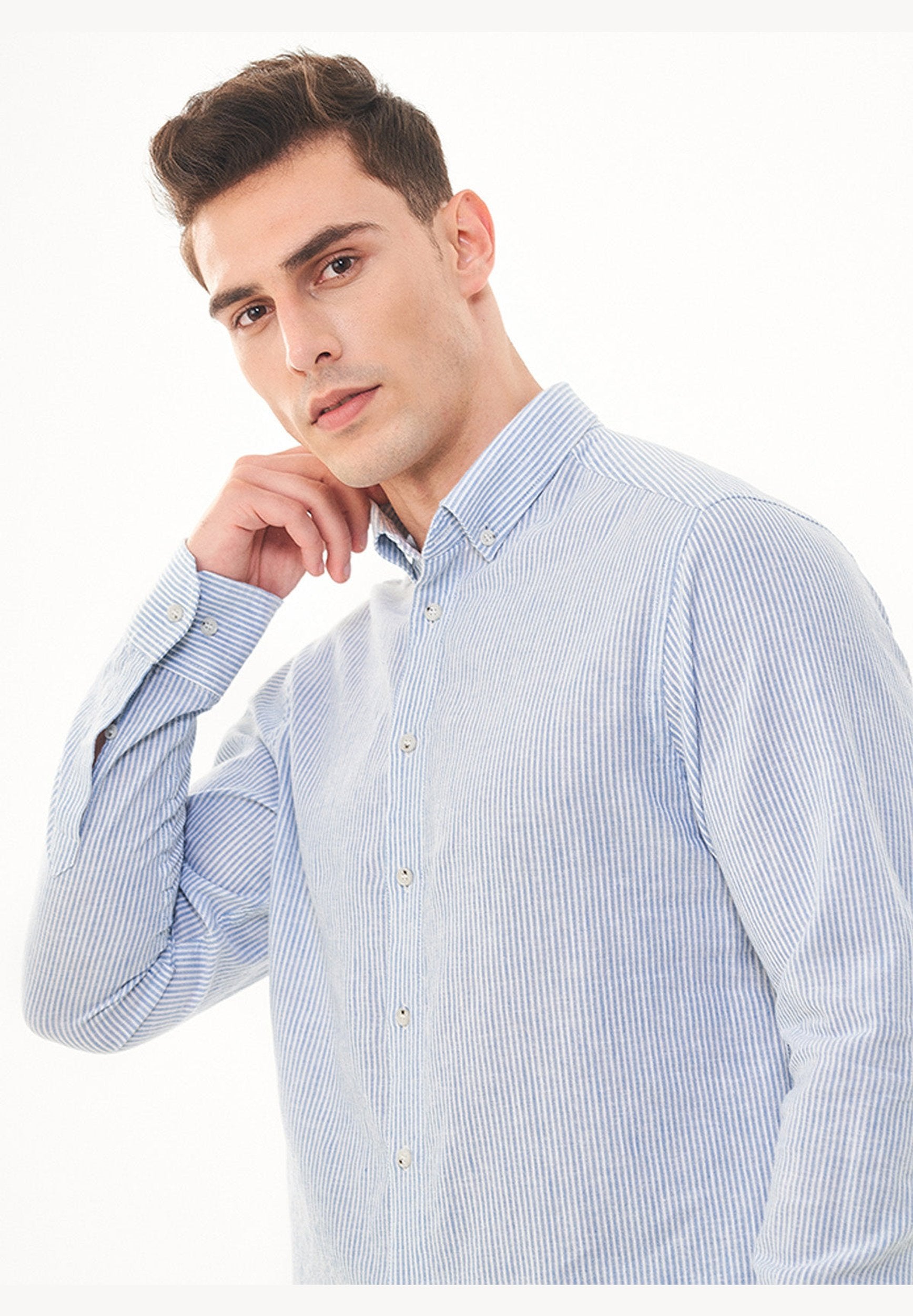Striped Long-Sleeved Shirt in Linen & Organic Cotton - Ecomarket.com