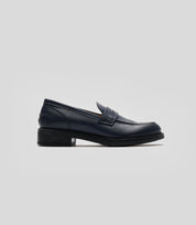 Vegan Loafer - Woman, navy blue slip-on shoe with blake construction for casual and formal wear.