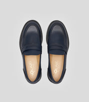 Vegan Loafer - Woman from Solari Milano with a sleek navy design and blake construction.