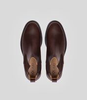 Vegan Chelsea Boot - Men in dark brown leather, showcasing the top view with a sleek and stylish design.