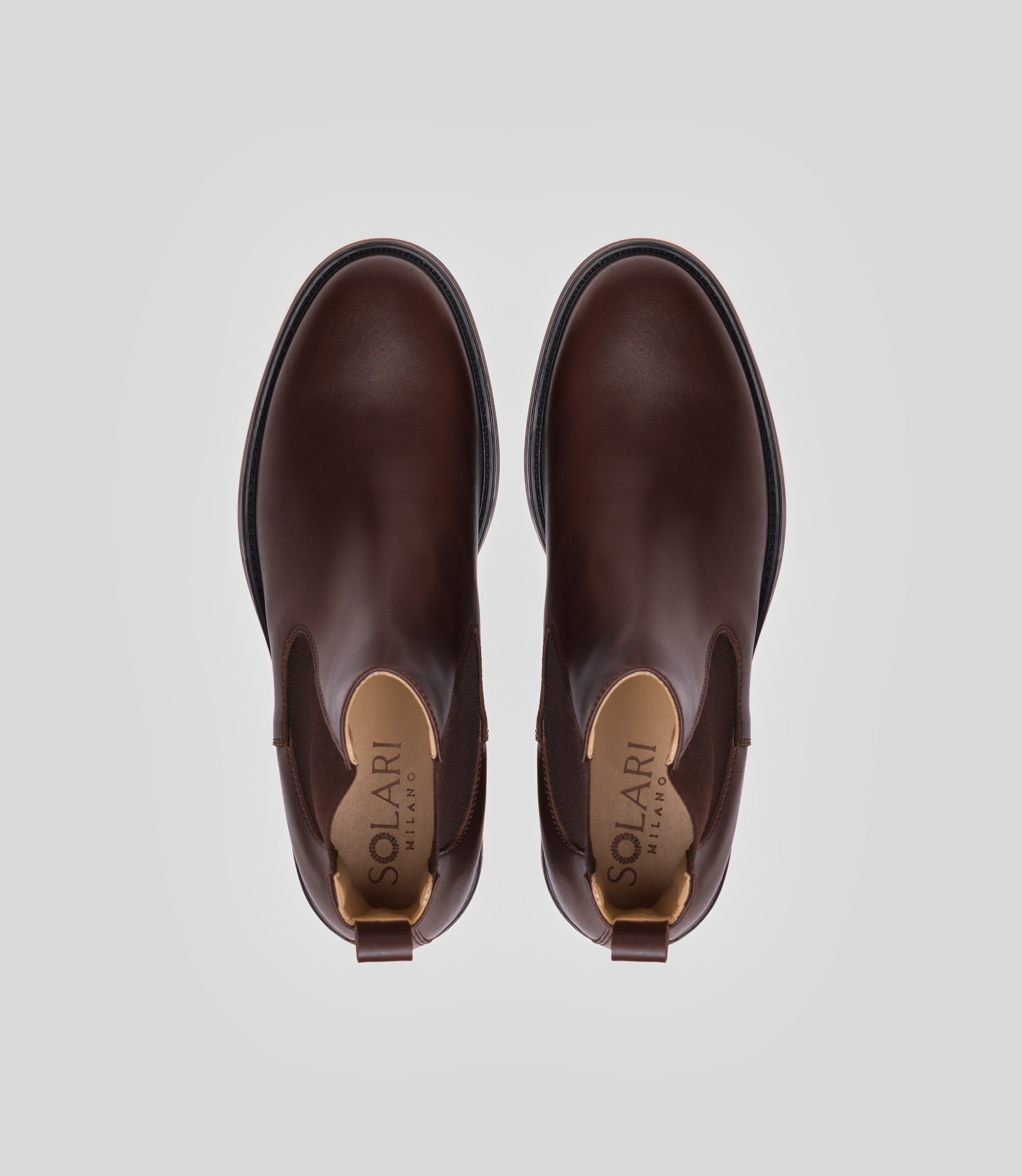 Vegan Chelsea Boot - Men in dark brown leather, showcasing the top view with a sleek and stylish design.