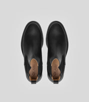 Vegan Chelsea Boot - Men, elegant black boots showing top view with a sleek design and stylish details.