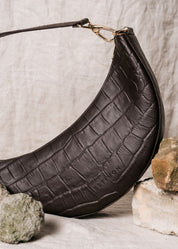 MINI HOBO BAG – Corn Leather in Chocolate Croco