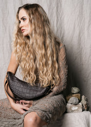 MINI HOBO BAG – Corn Leather in Chocolate Croco