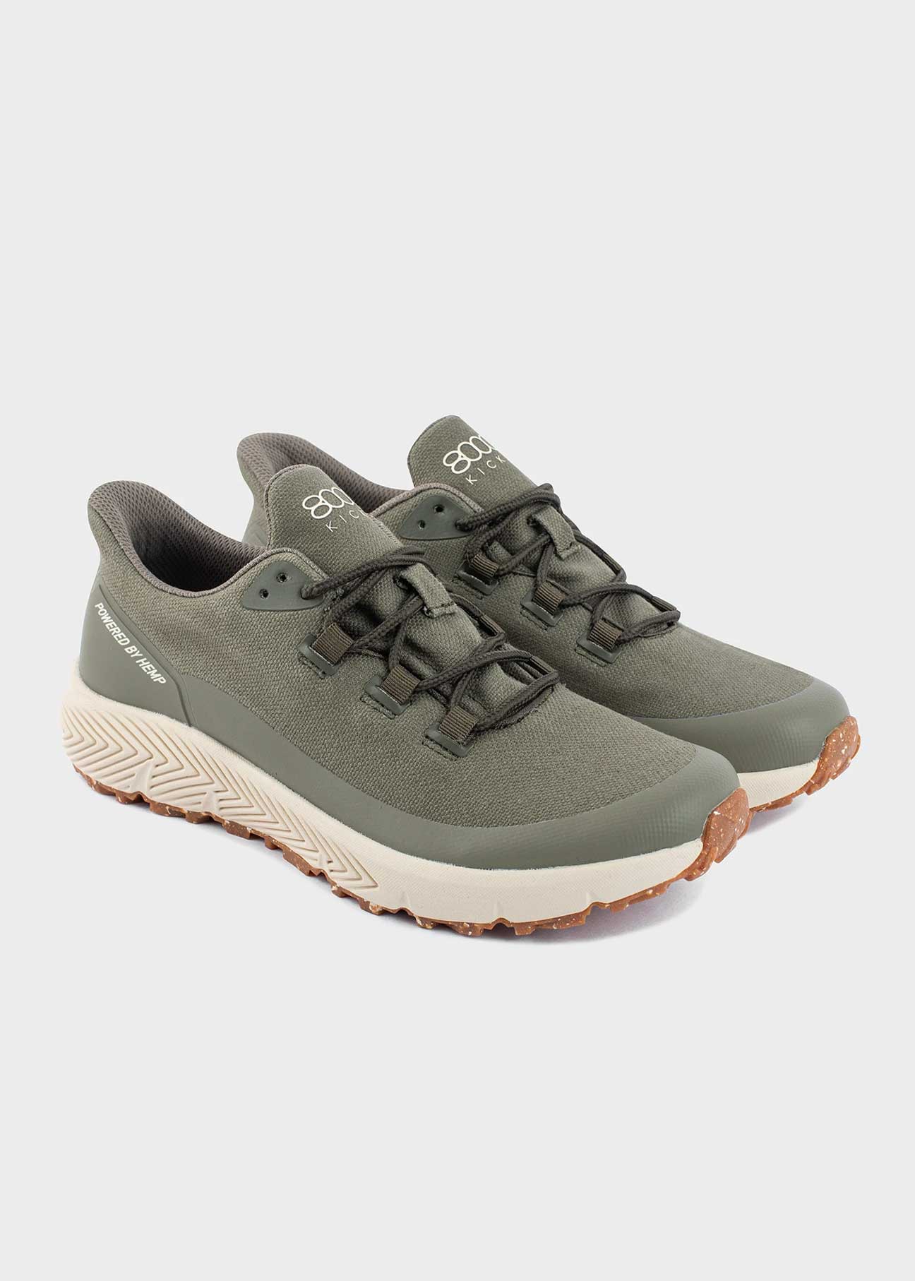 8000Kicks Trekker women’s green hemp sneaker two shoes front view