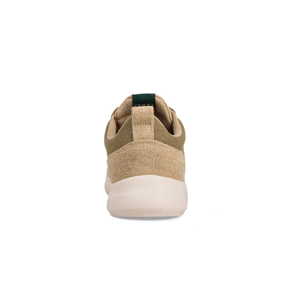 Rear view of the 8000 Kicks Low Top Explorer V2 Beige Green hemp sneaker, showing the brand's attention to detail in its eco-friendly design.