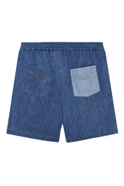 MARIO - Pantaloncini di Lino Patchwork Blu