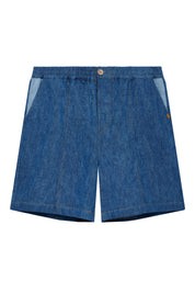 MARIO - Pantaloncini di Lino Patchwork Blu