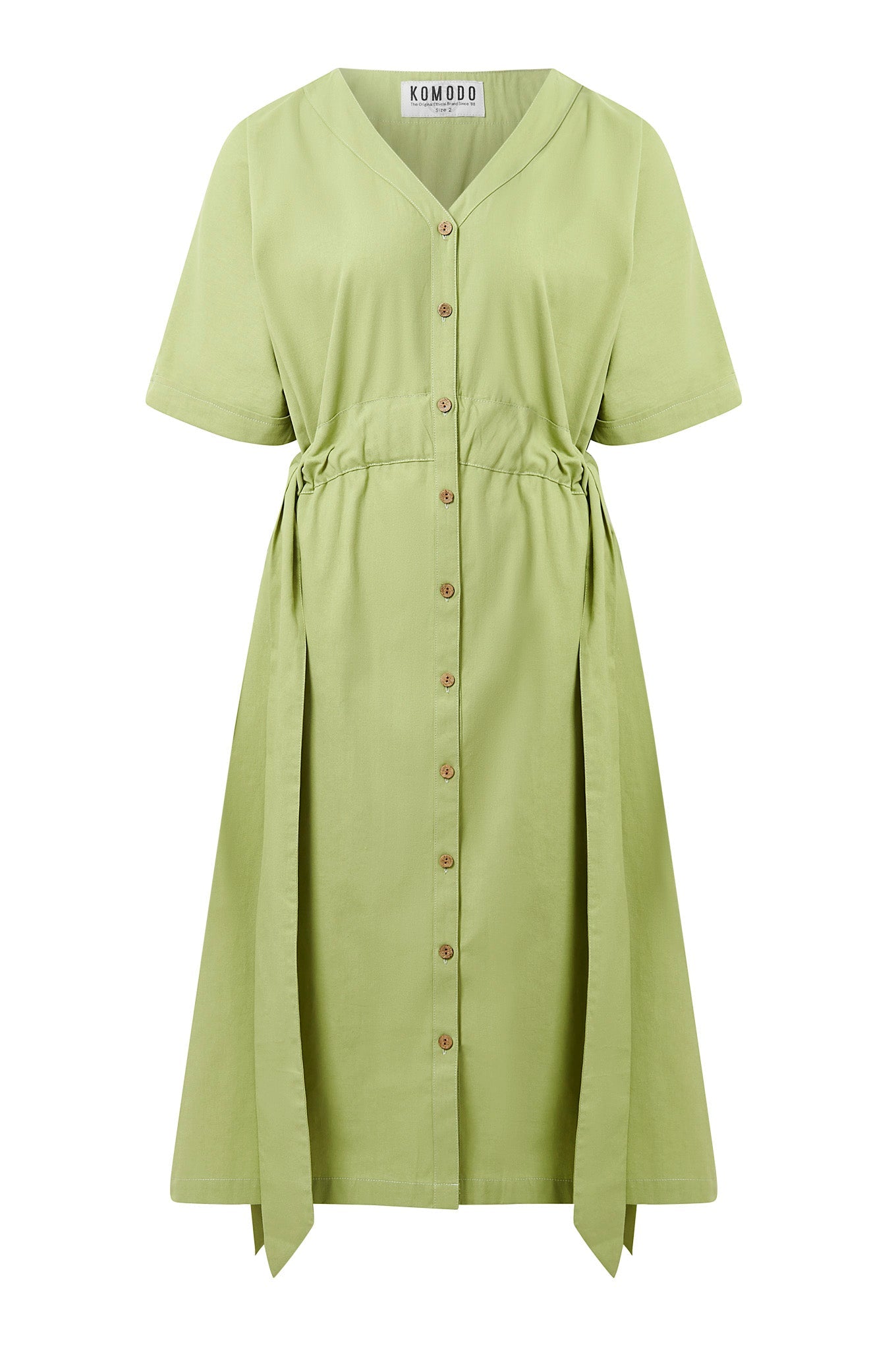 100% Organic Cotton Green Dress | Drawstring Waist, Pockets  Ecomarket.com