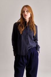 KENJI Cotton Tencel Shirt - Navy