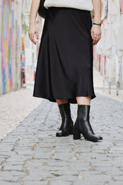 Vegan women ankle boots black apple skin heels zip up versatile elegant lasting