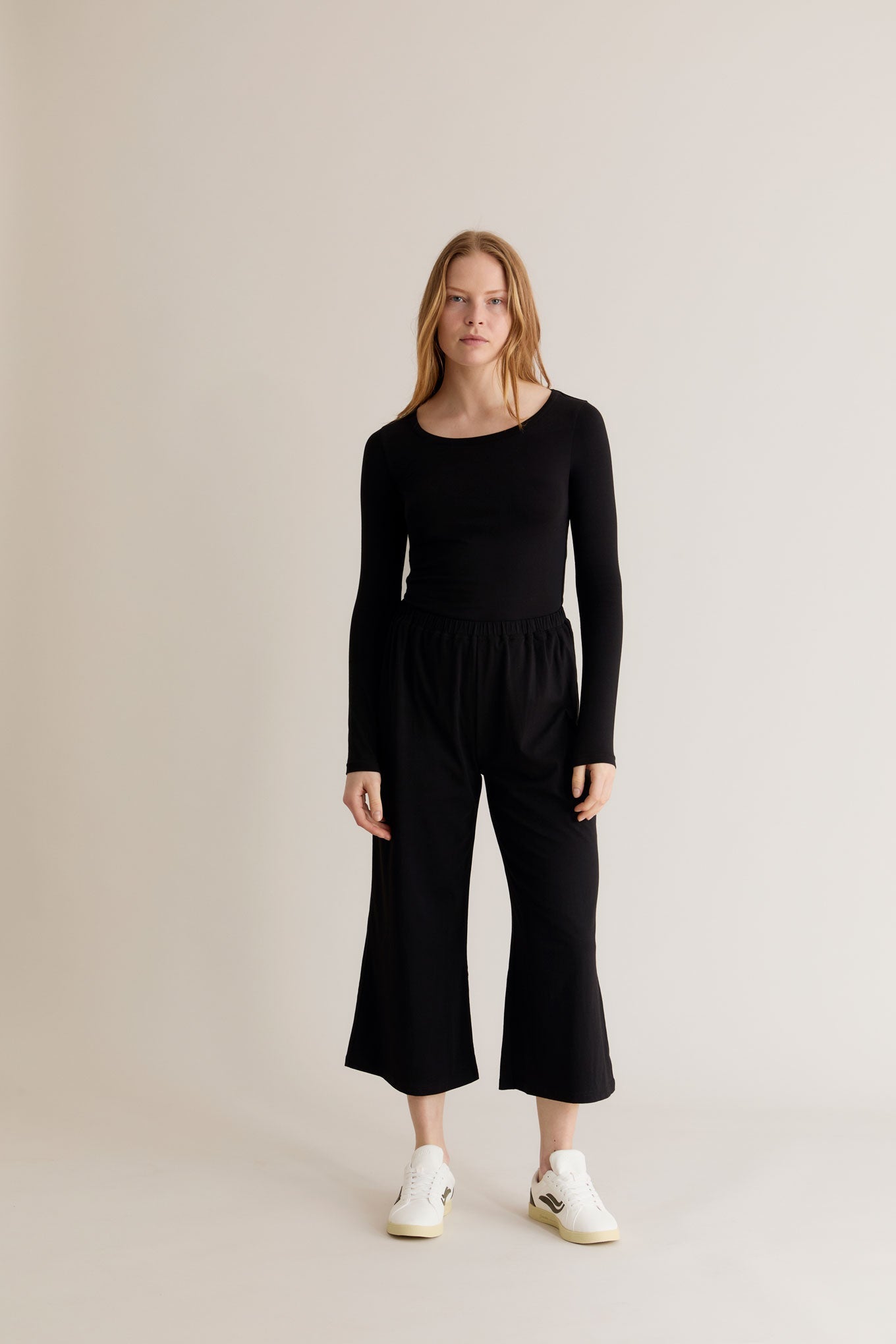 Black organic cotton basics outfit. Organic and natural fibre, sustainable womens top's by KOMODO.