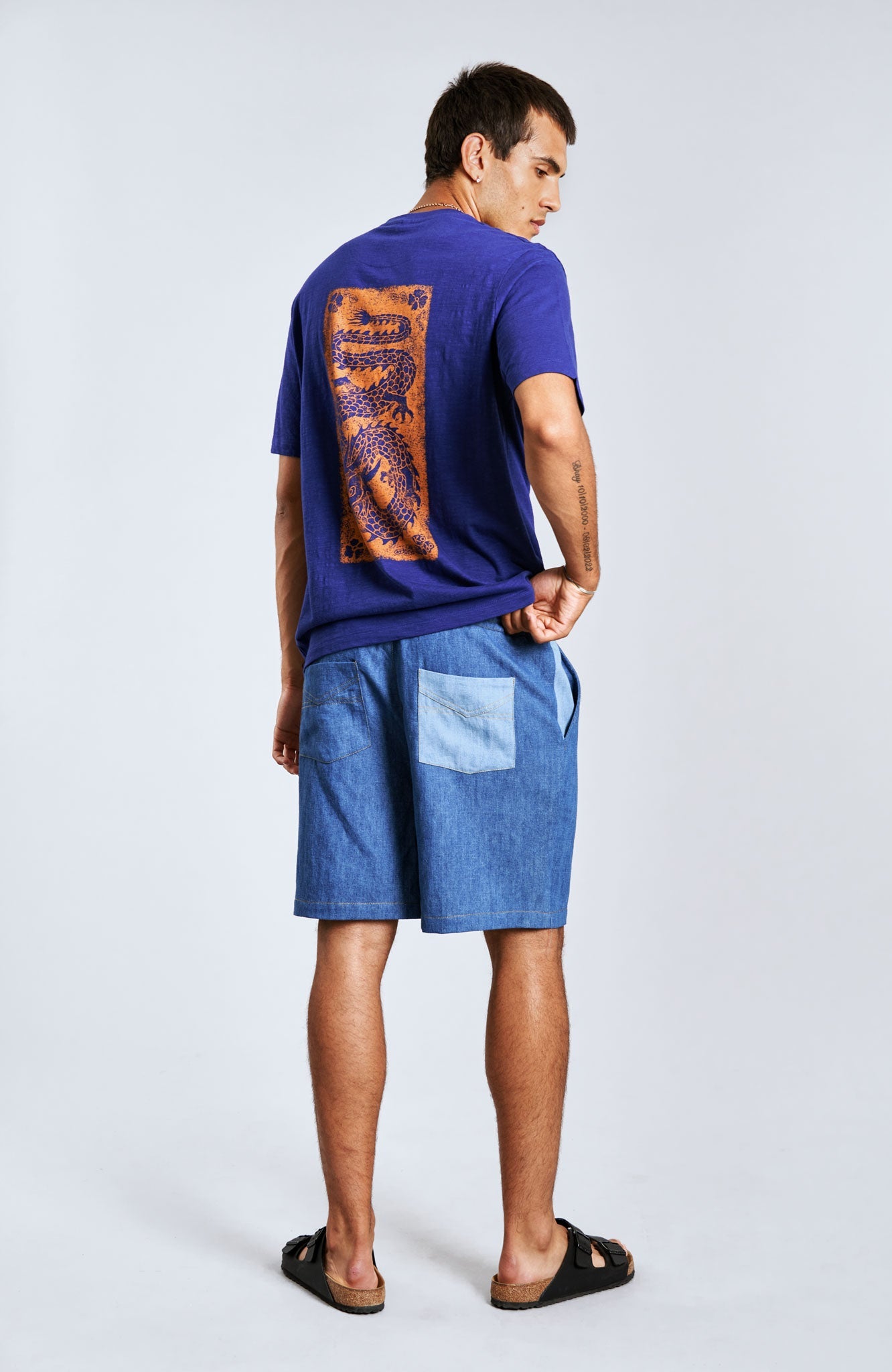 MARIO - Pantaloncini di Lino Patchwork Blu