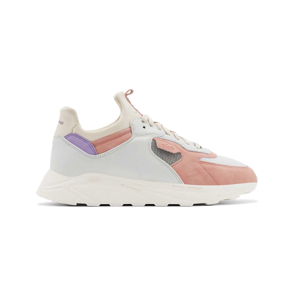 Side view of the Larch Berry Vegan ekn, sustainable shoe in white, pink, and purple.