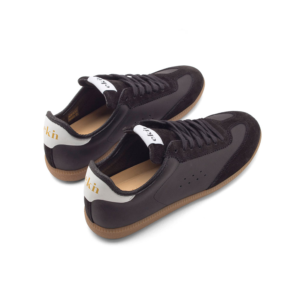 Pair of Tsuga Coal shoes by EKN from behind, emphasizing shoes sustainable features.