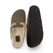 Vegan slippers clogs padded flats unisex organic cotton cork microsuede green