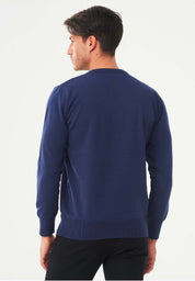 Organic Cotton Knit V-neck Sweater in navy