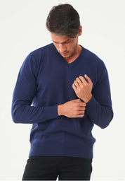 Organic Cotton Knit V-neck Sweater in navy