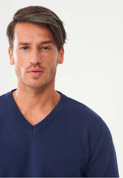 Organic Cotton Knit V-neck Sweater in navy