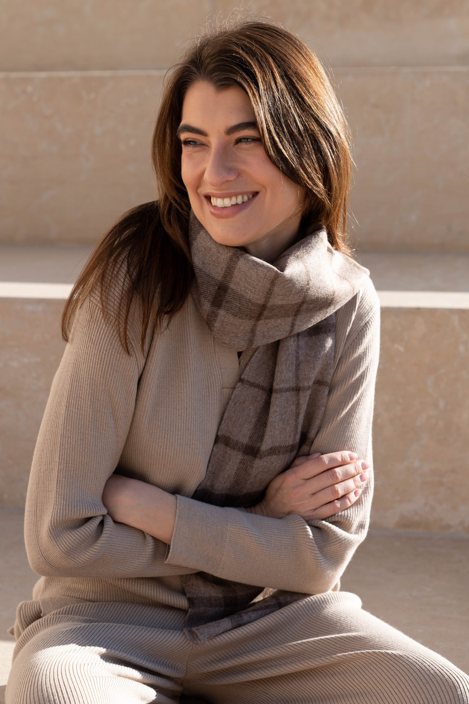 Soft check alpaca unisex scarf